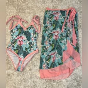 Floral One Piece Swim Set with Matching Wrap